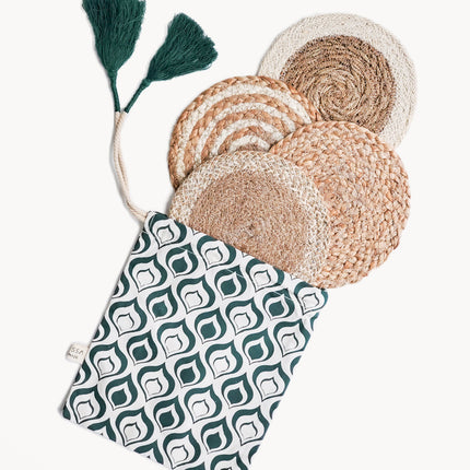 Natural Coaster Trivet Gift Set With Pouch