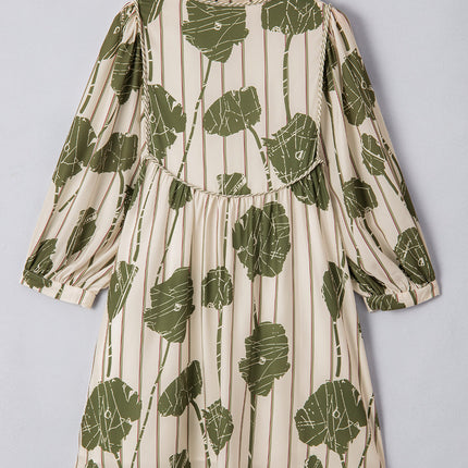 Angie Floral Striped Puff Sleeve Dress