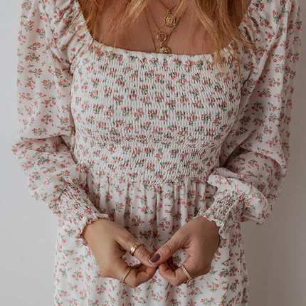 Delaney Ruffled Hem Square Neck Midi Dress