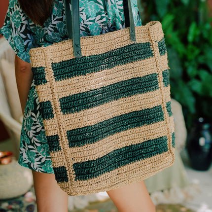 Alina All Over Striped Premium Raffia Tote
