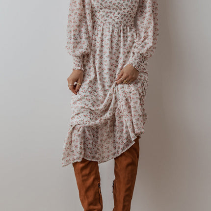 Delaney Ruffled Hem Square Neck Midi Dress