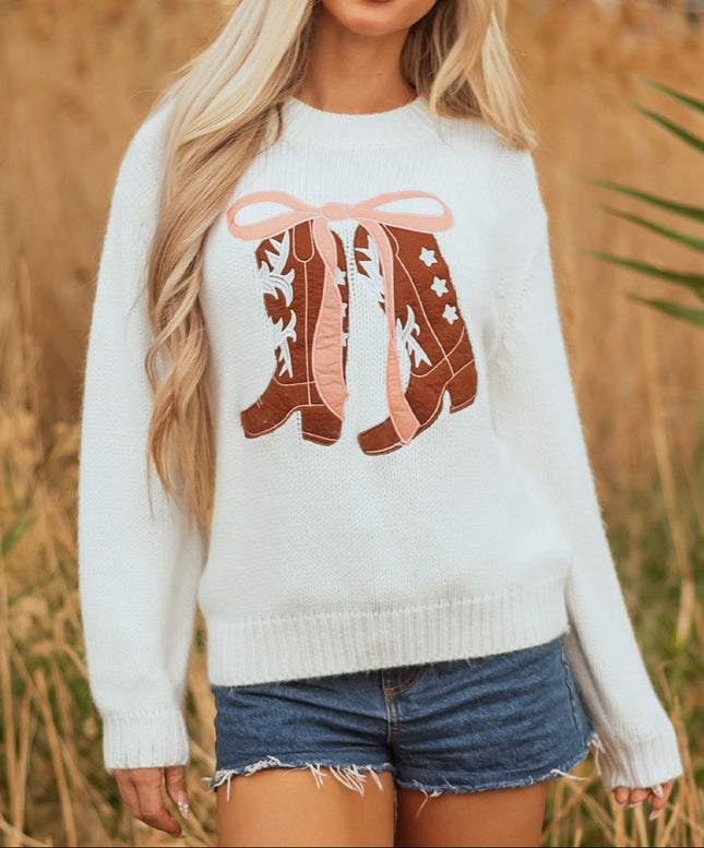 Amanda Embroidered Bow Boots Sweater