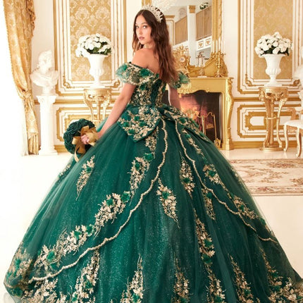 Floral Beauty Off The Shoulder Gown - Emerald Green