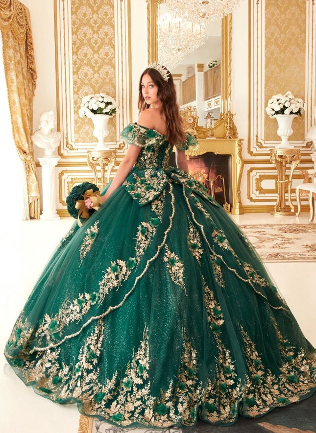 Floral Beauty Off The Shoulder Gown - Emerald Green