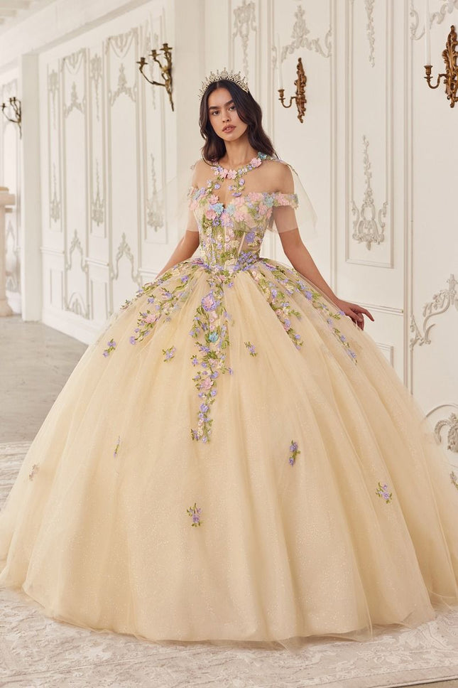 Floral Aurora Champagne Ball Gown