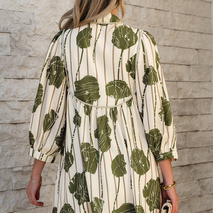Angie Floral Striped Puff Sleeve Dress