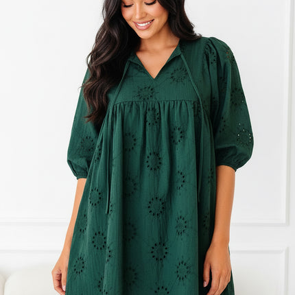 Beth Sleeve Swing Mini Dress - Deep Green