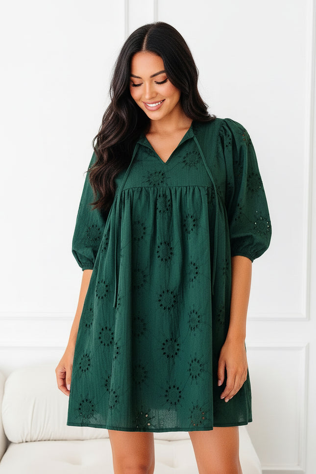 Beth Sleeve Swing Mini Dress - Deep Green