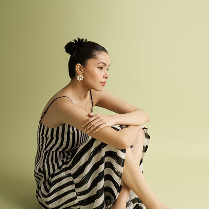 Strappy Tiered Maxi Dress in Black Stripes