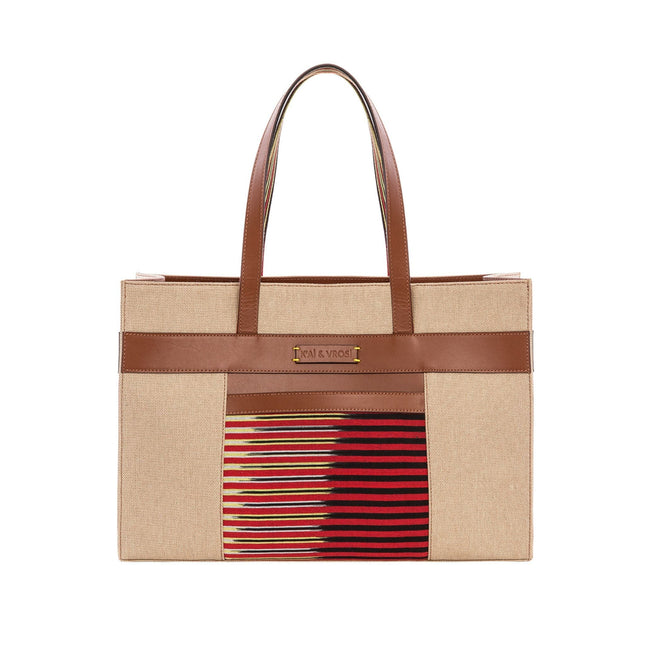 Leather & Canvas Tote Bag with Pockets