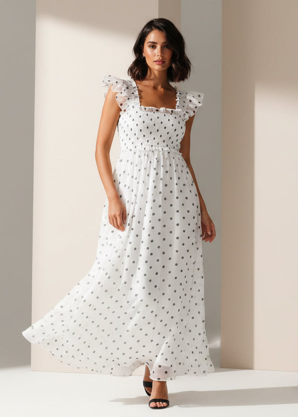 Sarai Polka Dot Smocked Maxi Dress