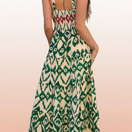 Sarahi Western Aztec Shirred A-line Sleeveless Maxi Dress