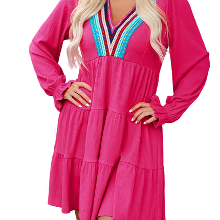 Lyra Crochet V Neck Long Sleeve Mini Dress