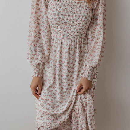 Delaney Ruffled Hem Square Neck Midi Dress