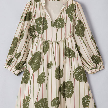 Angie Floral Striped Puff Sleeve Dress