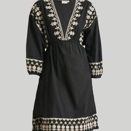 Deep V Embroidered Dress in Black