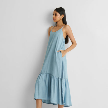 Flowy Maxi Dress in Blue Denim