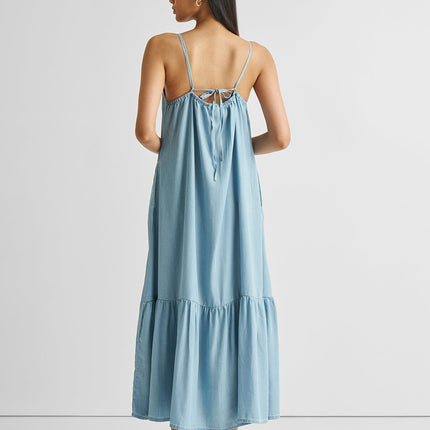 Flowy Maxi Dress in Blue Denim