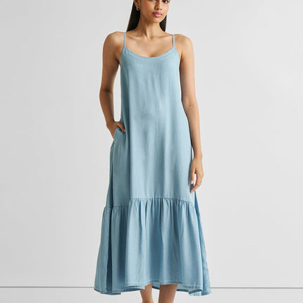 Flowy Maxi Dress in Blue Denim