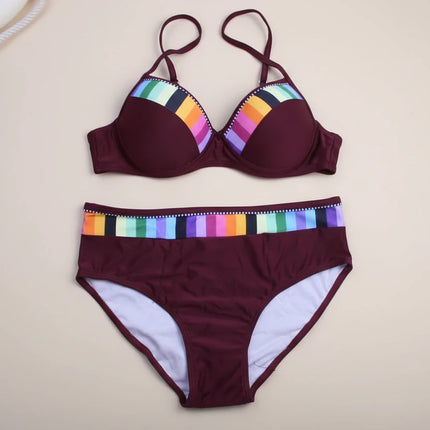Splash of Color  Bikini Two Piece Swimwear Maroon