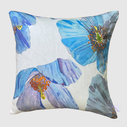 Himalayan Blue Poppies on Ecru Throw Pillow