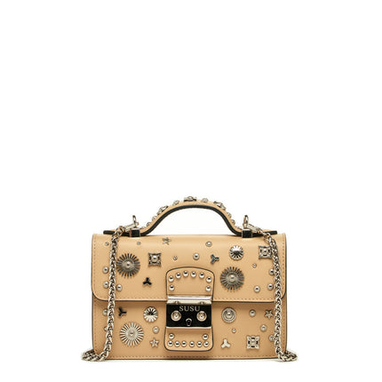 Small Leather Crossbody Studded Tan Purse