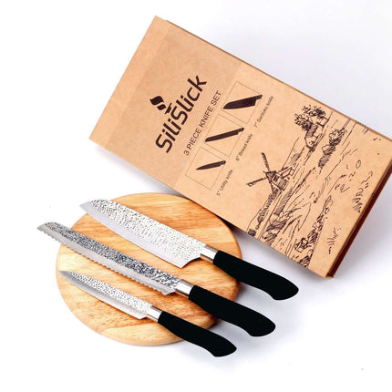 Embossed Hammered Blades 3 Piece Knife Set