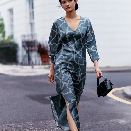 Maxi Dress with Side Slits in Abstract Stripes