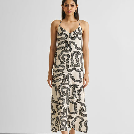 Midi Slip Dress in Black Stripes