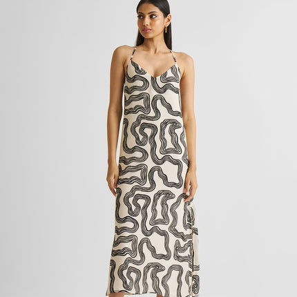 Midi Slip Dress in Black Stripes