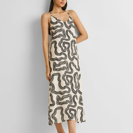 Midi Slip Dress in Black Stripes