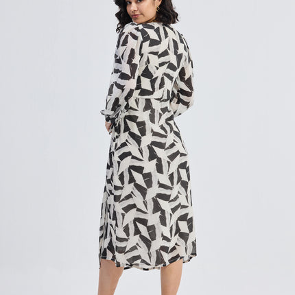 Midi Abstract Mosaic Wrap Dress