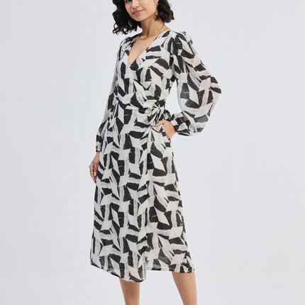 Midi Abstract Mosaic Wrap Dress