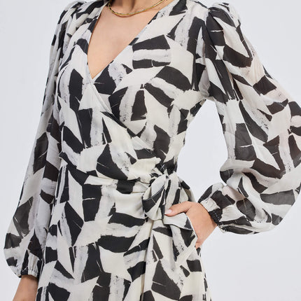 Midi Abstract Mosaic Wrap Dress