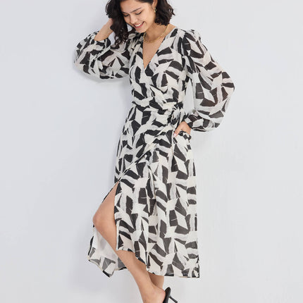 Midi Abstract Mosaic Wrap Dress