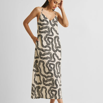 Midi Slip Dress in Black Stripes