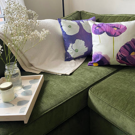 White Poppies On Violet Throw Pillow