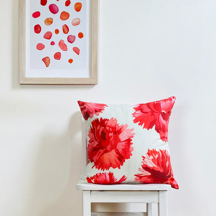 Red Carnations on Snow Throw Pillow