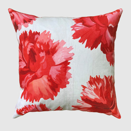 Red Carnations on Snow Throw Pillow