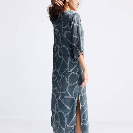Maxi Dress with Side Slits in Abstract Stripes
