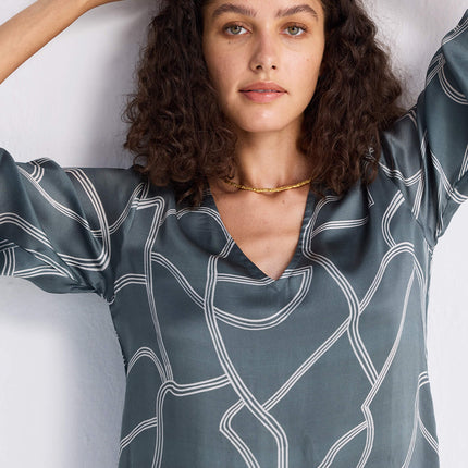 Maxi Dress with Side Slits in Abstract Stripes