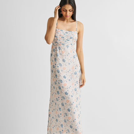 Ruched Floral Strappy Maxi Dress