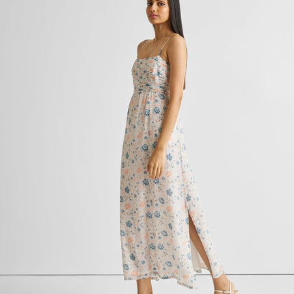 Ruched Floral Strappy Maxi Dress