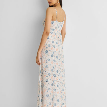 Ruched Floral Strappy Maxi Dress