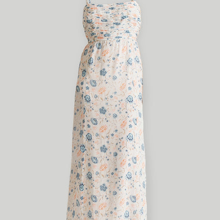 Ruched Floral Strappy Maxi Dress