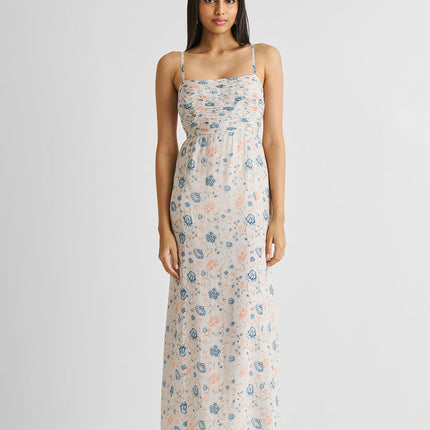 Ruched Floral Strappy Maxi Dress