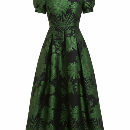 Floral Themed Green and Black Dress