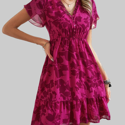 Floral Print V Neck Casual Dress