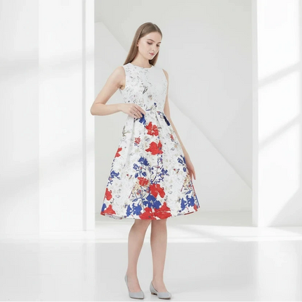 Elegant Fashion Flower Jacquard Dress