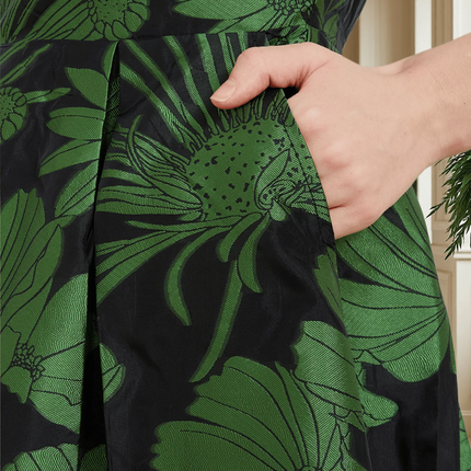 Floral Themed Green and Black Dress